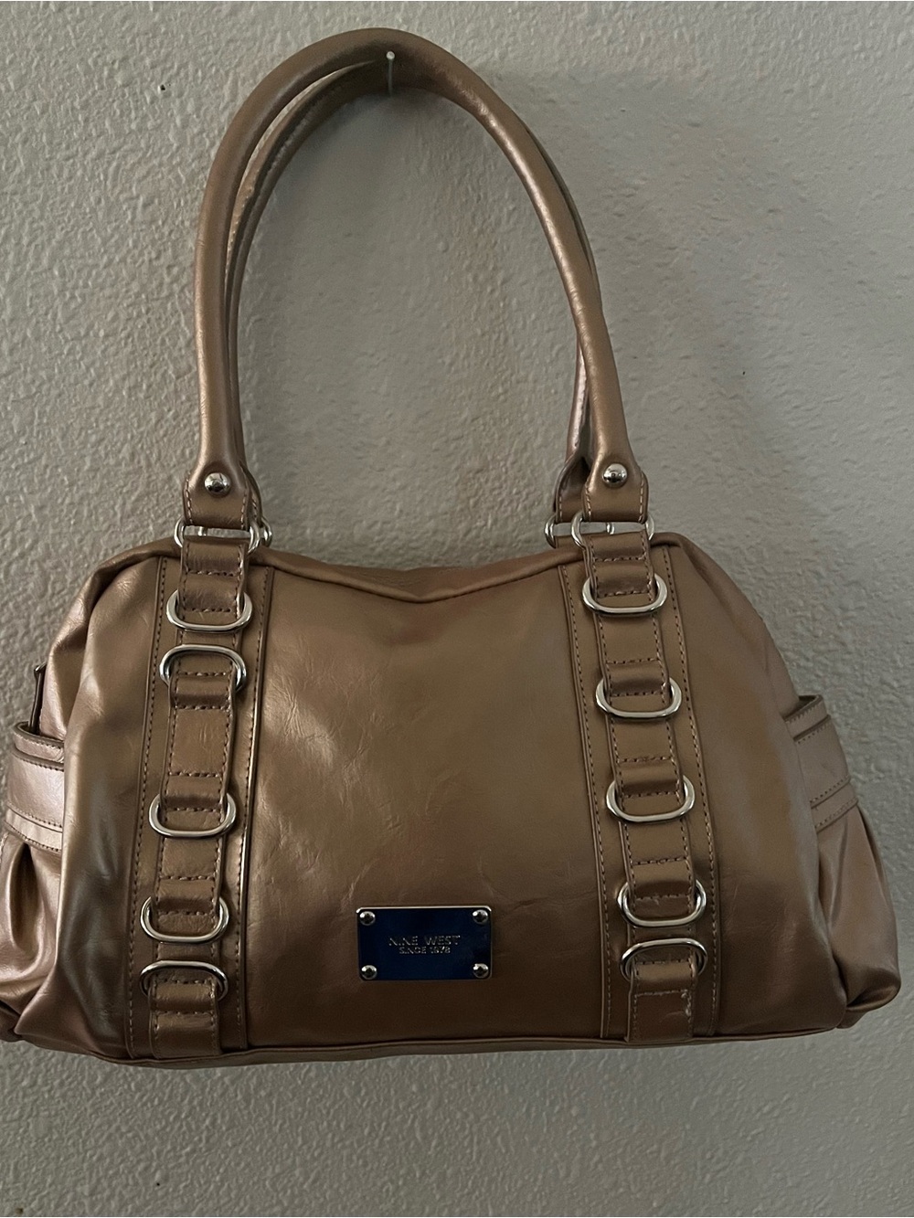 Nine West Metallic Taupe Shoulder Bag with Silver Hardware